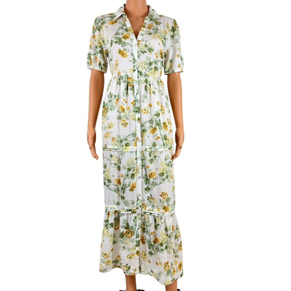 Laura Ashley Linen Blend Small Floral Maxi Dress Tropical Vacation NWT Small